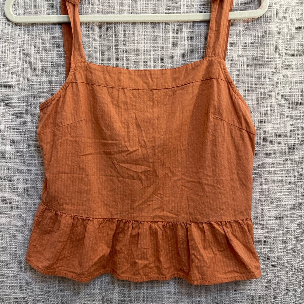 Ruffled crop top, pumpkin colored crop top, elastic back crop top
